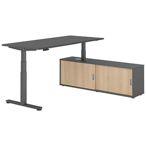 HAMMERBACHER VXDSM19SB elektrisch höhenverstellbarer Schreibtisch grafit rechteckig, T-Fuß-Gestell grau 180,0 x 80,0 cm