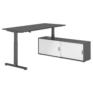 HAMMERBACHER VXMST19SB elektrisch höhenverstellbarer Schreibtisch grafit rechteckig, T-Fuß-Gestell grau 180,0 x 80,0 cm