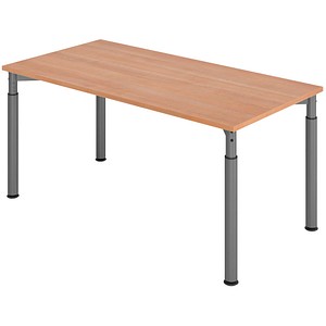 HAMMERBACHER YS16 höhenverstellbarer Schreibtisch nussbaum rechteckig, 4-Fuß-Gestell grau 160,0 x 80,0 cm