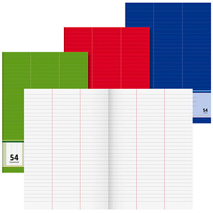 BRUNNEN Vokabelheft grün, rot oder blau Lineatur 54 liniert DIN A4 ohne Rand, 32 Blatt, 1 St.