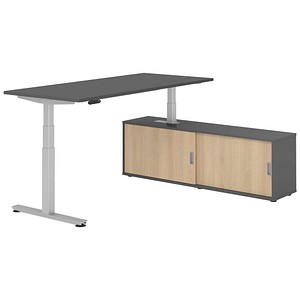 HAMMERBACHER VXDSM19SB elektrisch höhenverstellbarer Schreibtisch grafit rechteckig, T-Fuß-Gestell silber 180,0 x 80,0 cm