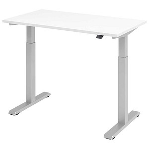 HAMMERBACHER XMST612 elektrisch höhenverstellbarer Schreibtisch weiß rechteckig, T-Fuß-Gestell silber 120,0 x 67,2 cm