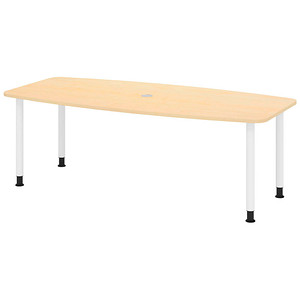 HAMMERBACHER Konferenztisch KT22C ahorn Tonnenform, Rundrohr weiß, 220,0 x 83,0/103,0 x 72,0 - 74,0 cm