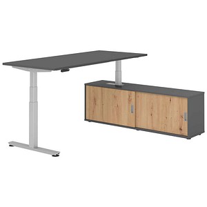 HAMMERBACHER VXDSM19SB elektrisch höhenverstellbarer Schreibtisch grafit rechteckig, T-Fuß-Gestell silber 180,0 x 80,0 cm