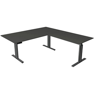 Kerkmann Move 3 elegant elektrisch höhenverstellbarer Schreibtisch anthrazit L-Form, T-Fuß-Gestell grau 200,0 x 220,0 cm
