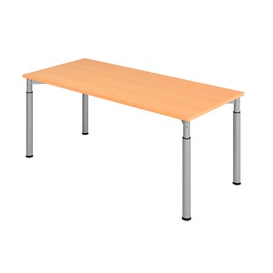 HAMMERBACHER YS19 höhenverstellbarer Schreibtisch buche rechteckig, 4-Fuß-Gestell silber 180,0 x 80,0 cm