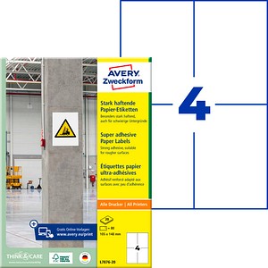 AVERY Zweckform Power-Etiketten L7876-20 weiß 105,0 x 148,0 mm, 20 Blatt