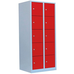 LÜLLMANN Schließfachschrank lichtgrau, feuerrot 523524, 10 Schließfächer 80,0 x 50,0 x 180,0 cm
