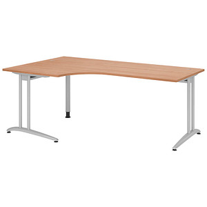 HAMMERBACHER BS82 Schreibtisch nussbaum L-Form, C-Fuß-Gestell silber 200,0 x 80,0/120,0 cm