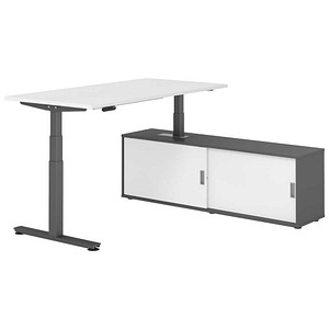 HAMMERBACHER VXDSM16SB elektrisch höhenverstellbarer Schreibtisch weiß rechteckig, T-Fuß-Gestell grau 160,0 x 80,0 cm