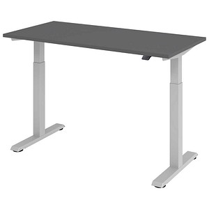 HAMMERBACHER XMST614 elektrisch höhenverstellbarer Schreibtisch grafit rechteckig, T-Fuß-Gestell silber 140,0 x 67,2 cm