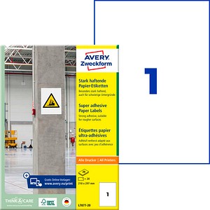 AVERY Zweckform Power-Etiketten L7877-20 weiß 210,0 x 297,0 mm, 20 Blatt