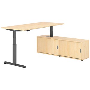 HAMMERBACHER VXDSM19SB elektrisch höhenverstellbarer Schreibtisch ahorn rechteckig, T-Fuß-Gestell grau 180,0 x 80,0 cm