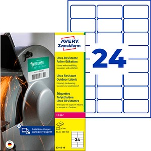 AVERY Zweckform resistente Folienetiketten L7912-10 weiß 63,5 x 33,9 mm, 10 Blatt