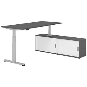 HAMMERBACHER VXDSM19SB elektrisch höhenverstellbarer Schreibtisch grafit rechteckig, T-Fuß-Gestell silber 180,0 x 80,0 cm