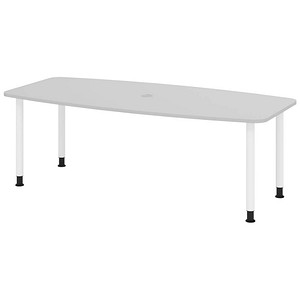 HAMMERBACHER Konferenztisch KT22C lichtgrau Tonnenform, Rundrohr weiß, 220,0 x 83,0/103,0 x 72,0 - 74,0 cm