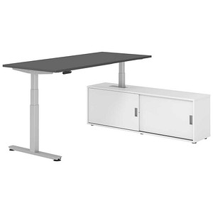 HAMMERBACHER VXDSM19SB elektrisch höhenverstellbarer Schreibtisch grafit rechteckig, T-Fuß-Gestell silber 180,0 x 80,0 cm