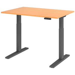 HAMMERBACHER XMKA12 elektrisch höhenverstellbarer Schreibtisch buche rechteckig, C-Fuß-Gestell grau 120,0 x 80,0 cm