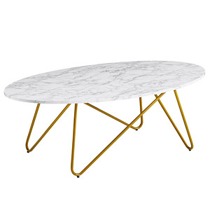 WOHNLING Couchtisch oval MDF-Platte weiß, marmor 120,0 x 60,0 x 40,0 cm, 1 St.