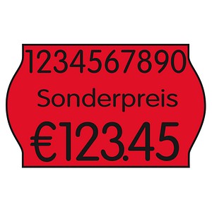 PrinterLabels AS Preisetiketten leuchtrot permanent 26,0 x 16,0 mm, 12 Rollen