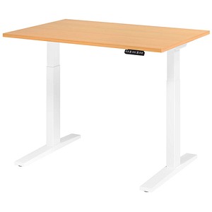 HAMMERBACHER XMKA12 elektrisch höhenverstellbarer Schreibtisch buche rechteckig, C-Fuß-Gestell weiß 120,0 x 80,0 cm