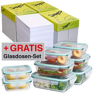 AKTION: JUMP Kopierpapier COPY/LASER DIN A4 80 g/qm 4x 2.500 Blatt + GRATIS 8x MAXXMEE Glas-Frischhaltedosen AKTION: JUMP Kopierpapier COPY/LASER DIN A4 80 g/qm 4x 2.500 Blatt + GRATIS 8x MAXXMEE Glas-Frischhaltedosen