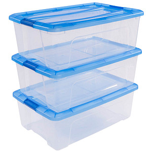 IRIS Ohyama Clear NTB Aufbewahrungsboxen 3x 30,0 l transparent, blau 39,5 x 57,5 x 29,5 cm, 3 St.