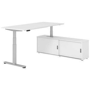 HAMMERBACHER VXDSM19SB elektrisch höhenverstellbarer Schreibtisch weiß rechteckig, T-Fuß-Gestell silber 180,0 x 80,0 cm