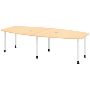 HAMMERBACHER Konferenztisch KT28C ahorn Tonnenform, Rundrohr weiß, 280,0 x 85,0/130,0 x 72,0 - 74,0 cm