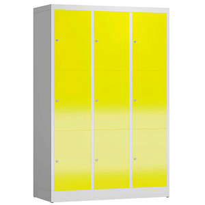 ClassiX Schließfachschrank lichtgrau, zinkgelb X-523336, 9 Schließfächer 118,5 x 50,0 x 180,0 cm