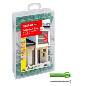 fischer Meister-Box Rund ums Haus rostfrei 531227 Dübel- und Schrauben-Sortiment, 120-teilig
