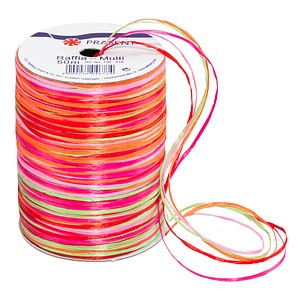 PRÄSENT Geschenkband Raffia matt pink/rot/orange/grün 3,0 mm x 50,0 m