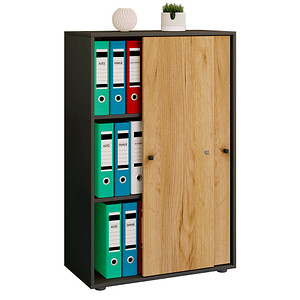 VCM my office Schiebetürenschrank XL Lona, 919582 anthrazit, honig-eiche 2 Fachböden 70,0 x 37,0 x 110,0 cm