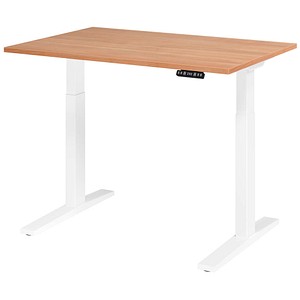 HAMMERBACHER XMKA12 elektrisch höhenverstellbarer Schreibtisch nussbaum rechteckig, C-Fuß-Gestell weiß 120,0 x 80,0 cm