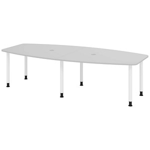 HAMMERBACHER Konferenztisch KT28C lichtgrau Tonnenform, Rundrohr weiß, 280,0 x 85,0/130,0 x 72,0 - 74,0 cm