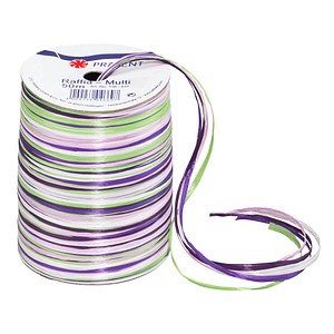 PRÄSENT Geschenkband Raffia matt lila/grün/weiß 3,0 mm x 50,0 m