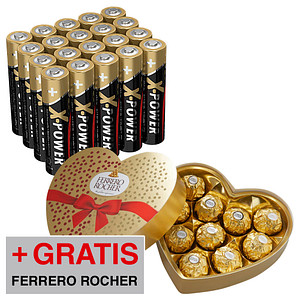 AKTION: 20 ANSMANN Batterien X-POWER Micro AAA 1,5 V + GRATIS Ferrero Rocher Herz 125,0 g