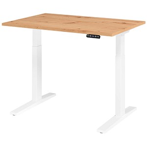 HAMMERBACHER XMKA12 elektrisch höhenverstellbarer Schreibtisch asteiche rechteckig, C-Fuß-Gestell weiß 120,0 x 80,0 cm