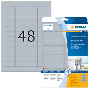HERMA Typenschildetiketten 4221 silber 45,7 x 21,2 mm, 25 Blatt