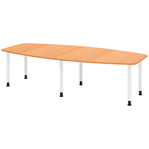 HAMMERBACHER Konferenztisch KT28C buche Tonnenform, Rundrohr weiß, 280,0 x 85,0/130,0 x 72,0 - 74,0 cm