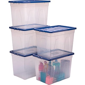 Bankers Box Aufbewahrungsboxen 64,0 l transparent, blau 38,0 x 56,0 x 41,0 cm, 5 St.