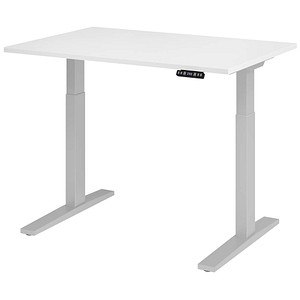 HAMMERBACHER XMKA12 elektrisch höhenverstellbarer Schreibtisch weiß rechteckig, C-Fuß-Gestell silber 120,0 x 80,0 cm