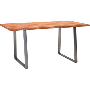 WOHNLING Schreibtisch akazie rechteckig, Trapez-Gestell silber 140,0 x 80,0 cm