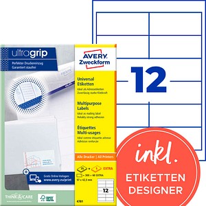 AVERY Zweckform Etiketten 4781 weiß 97,0 x 42,3 mm, 30 Blatt