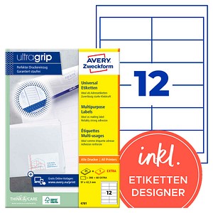 AVERY Zweckform Etiketten 4781 weiß 97,0 x 42,3 mm, 30 Blatt