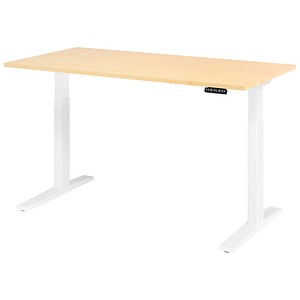 HAMMERBACHER XMKA16 elektrisch höhenverstellbarer Schreibtisch ahorn rechteckig, C-Fuß-Gestell weiß 160,0 x 80,0 cm