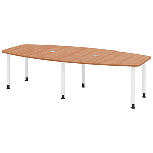 HAMMERBACHER Konferenztisch KT28C nussbaum Tonnenform, Rundrohr weiß, 280,0 x 85,0/130,0 x 72,0 - 74,0 cm