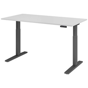 HAMMERBACHER XMKA16 elektrisch höhenverstellbarer Schreibtisch lichtgrau rechteckig, C-Fuß-Gestell grau 160,0 x 80,0 cm