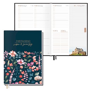 Häfft® Verlag Buchkalender Chäff-Timer Classic Flower Inspiration blue 2027 anthrazit, 1 St.