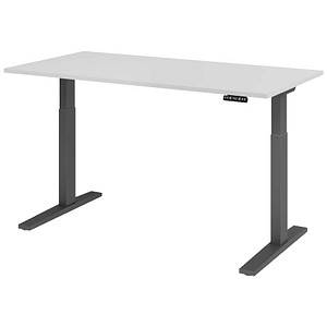 HAMMERBACHER XMKA16 elektrisch höhenverstellbarer Schreibtisch lichtgrau rechteckig, C-Fuß-Gestell grau 160,0 x 80,0 cm